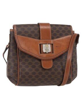 Authentic CELINE Macadam Canvas Shoulder Bag PVC Leather Brown Gold